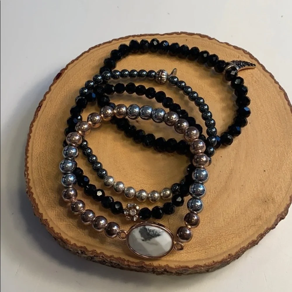 Moon and Stars Glass Bead Bracelet Set